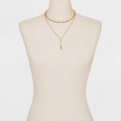 Multi-Strand Pearl Pendant Necklace - A New Day™ Gold