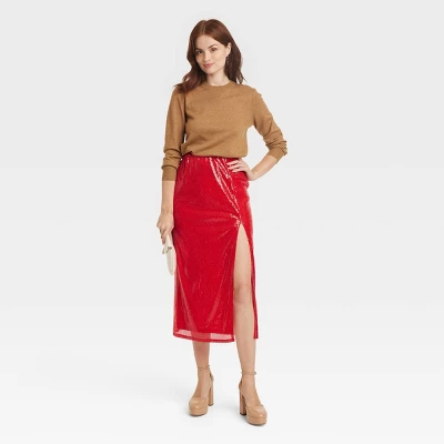 Women's Sequin A-Line Midi Skirt - A New Day™ Red - Image 2