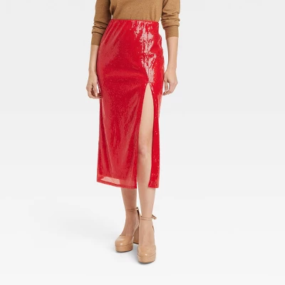 Women's Sequin A-Line Midi Skirt - A New Day™ Red - Image 3
