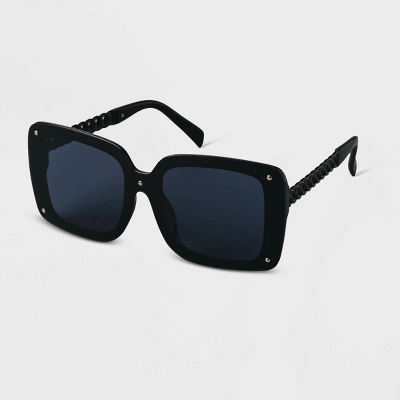 Women's Plastic Square Studded Sunglasses - A New Day™ Black