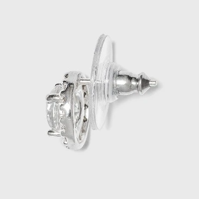 Women's Sterling Silver Cubic Zirconia Round Halo Button Stud Earrings - A New Day™ Silver/Clear