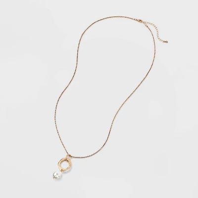 Hammered Ring And Pearl Drop Pendant Necklace - A New Day™ Gold - Image 3