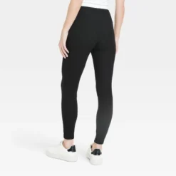 Women's Ribbed Knit Drawstring Leggings - A New Day™ Black