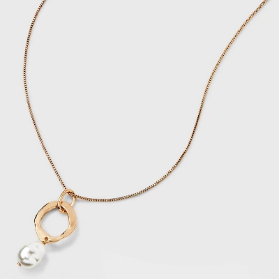 Hammered Ring And Pearl Drop Pendant Necklace - A New Day™ Gold - Image 4