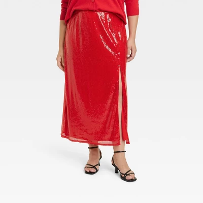 Women's Sequin A-Line Midi Skirt - A New Day™ Red - Image 4