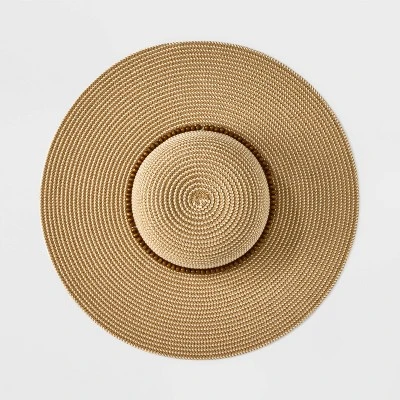Wide Brim Straw With Beads Floppy Hat - A New Day™