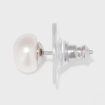 Freshwater Pearl Sterling Silver Stud Fine Jewelry Earrings 2pc - A New Day™ Silver/White
