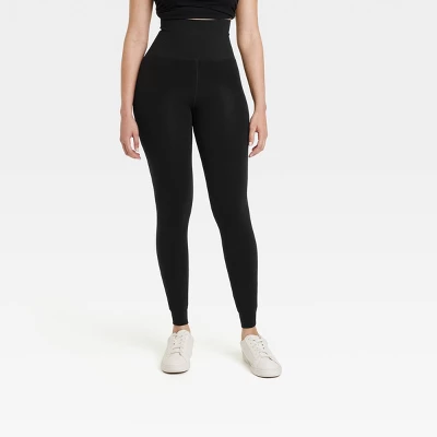 Women's High Waisted Seamless Faux Fur Lined Leggings - A New Day™ Black - Image 3