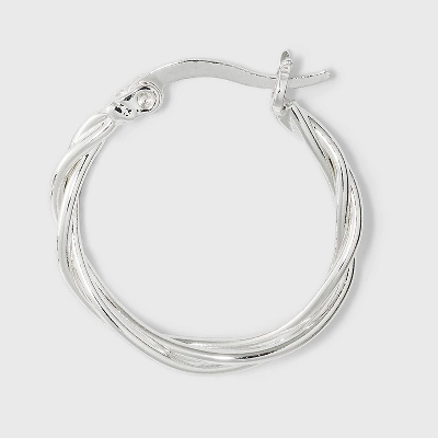 Silver Plated Braided And Polished Hoop Earring Set - A New Day™ Silver