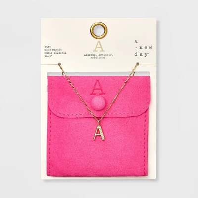 Gold Dipped Cubic Zirconia Initial Pendant Necklace - A New Day™ Gold - Image 4