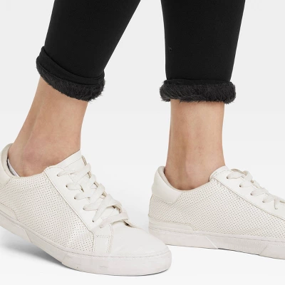 Women's High Waisted Seamless Faux Fur Lined Leggings - A New Day™ Black - Image 2