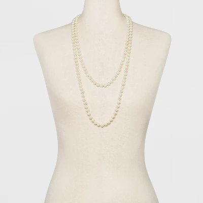 Long Faux Pearl Necklace - A New Day™ Silver/White