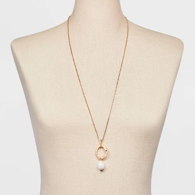 Hammered Ring And Pearl Drop Pendant Necklace - A New Day™ Gold - Image 2