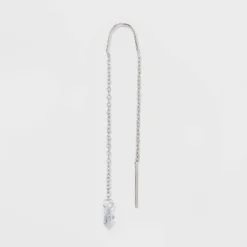 Round Clear Crystal Cubic Zirconia Threader Earrings - A New Day™ Silver