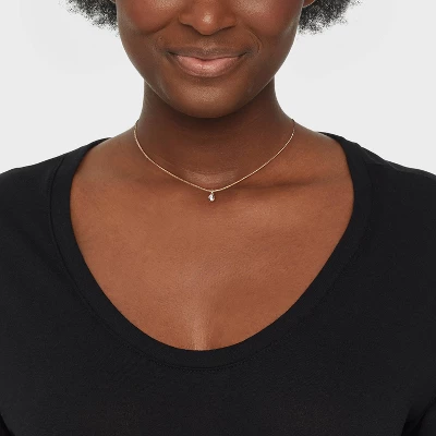 14K Gold Plated Cubic Zirconia Herringbone Bezel Chain Necklace - A New Day™