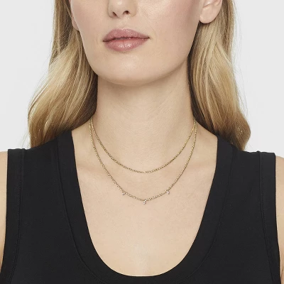 14K Gold Plated Pierced Cubic Zirconia Duo Necklace - A New Day™