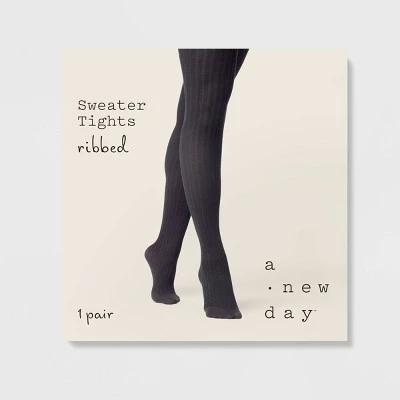 Women's Ribbed Sweater Tights - A New Day™ Black