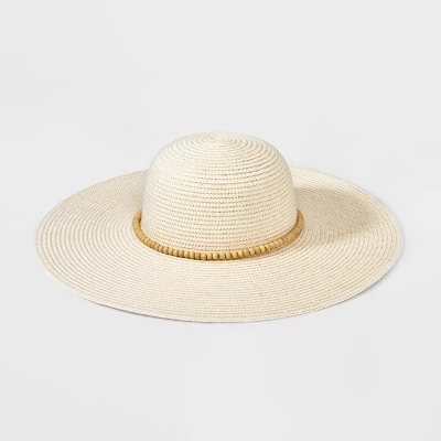 Wide Brim Straw With Beads Floppy Hat - A New Day™ - Image 3