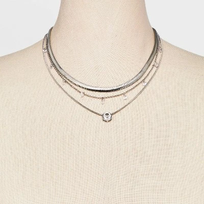 Stone Station And Pendant Multi-Strand Necklace Set 3pc - A New Day™