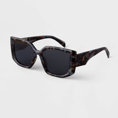 Women's Tortoise Shell Print Angular Square Sunglasses - A New Day™ Blue