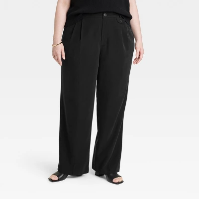Women's High-Rise Relaxed Fit Full Length Baggy Wide Leg Trousers - A New Day™ - Image 3