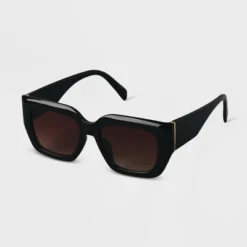Women's Plastic Angular Square Sunglasses - A New Day™ Black