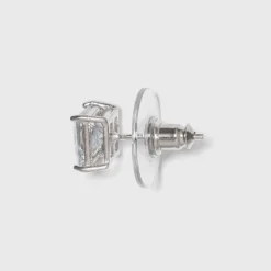 Sterling Silver Cubic Zirconia Duo Square Stud Earring Set - A New Day™ Clear