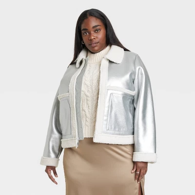 Women's Metallic Shearling Moto Jacket - A New Day™ - Image 3